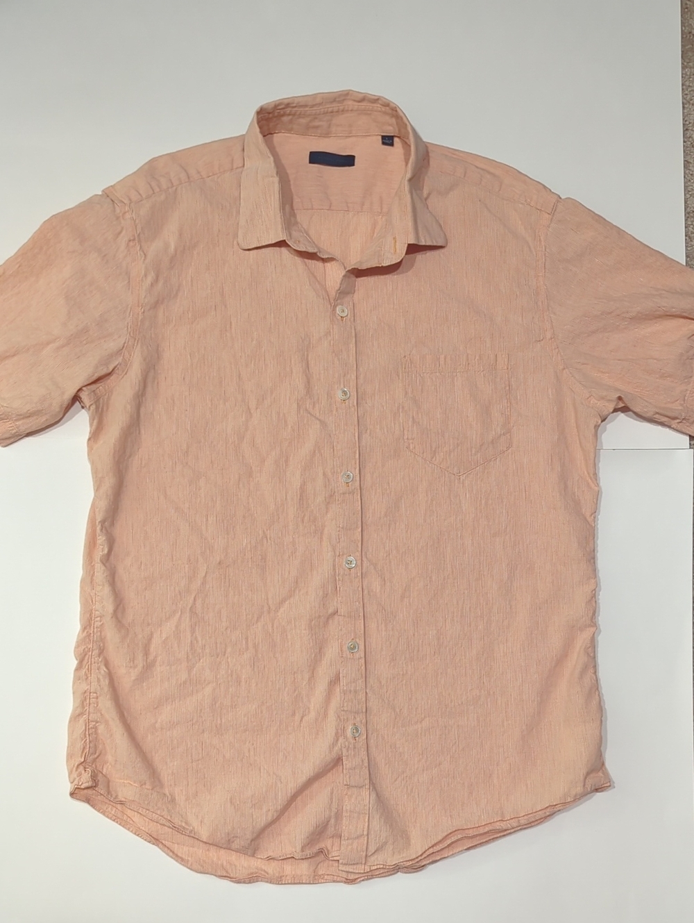 Zachary Prell Peach Striped Linen-Blend Short Sleeve Button Down